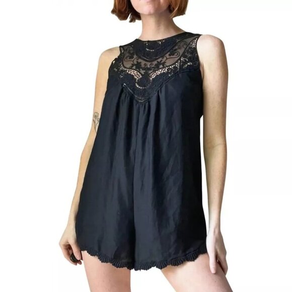 Jen's Pirate Booty for Free People Black Crochet Lace Romper Playsuit Women XS
